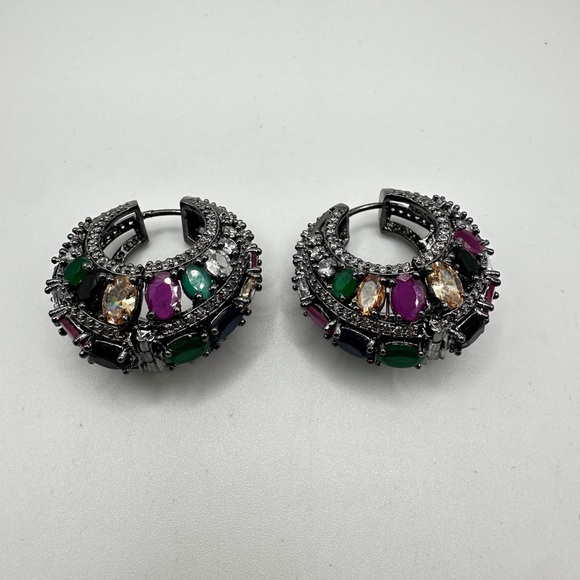 Statement cz rhinestone, possible gemstones in black "silver" earrings! - Picture 5 of 15